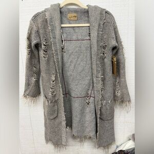 Open-Front Distressed Women's Cardigan Sweater - Gray